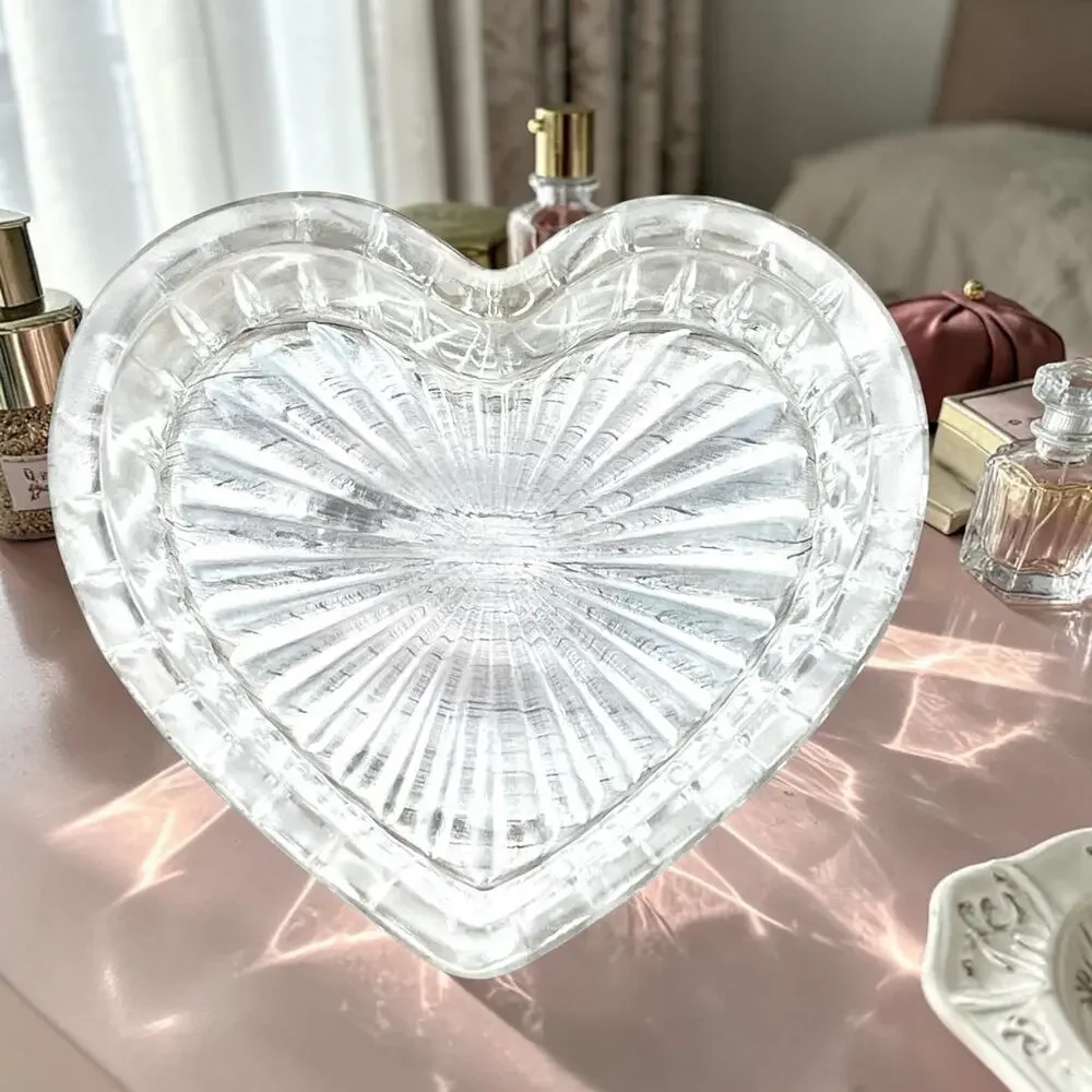 Vintage Silver Plated Heart Trinket Box Glass Mirrored Jewelry Box Monogram DBC